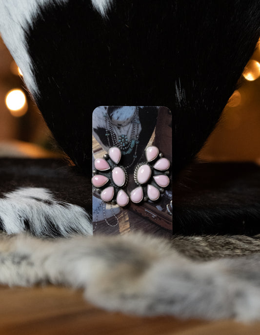 Pink Conch Large Cluster Earrings