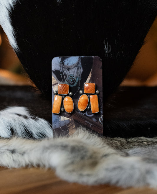 Orange Spiny Cluster Earrings