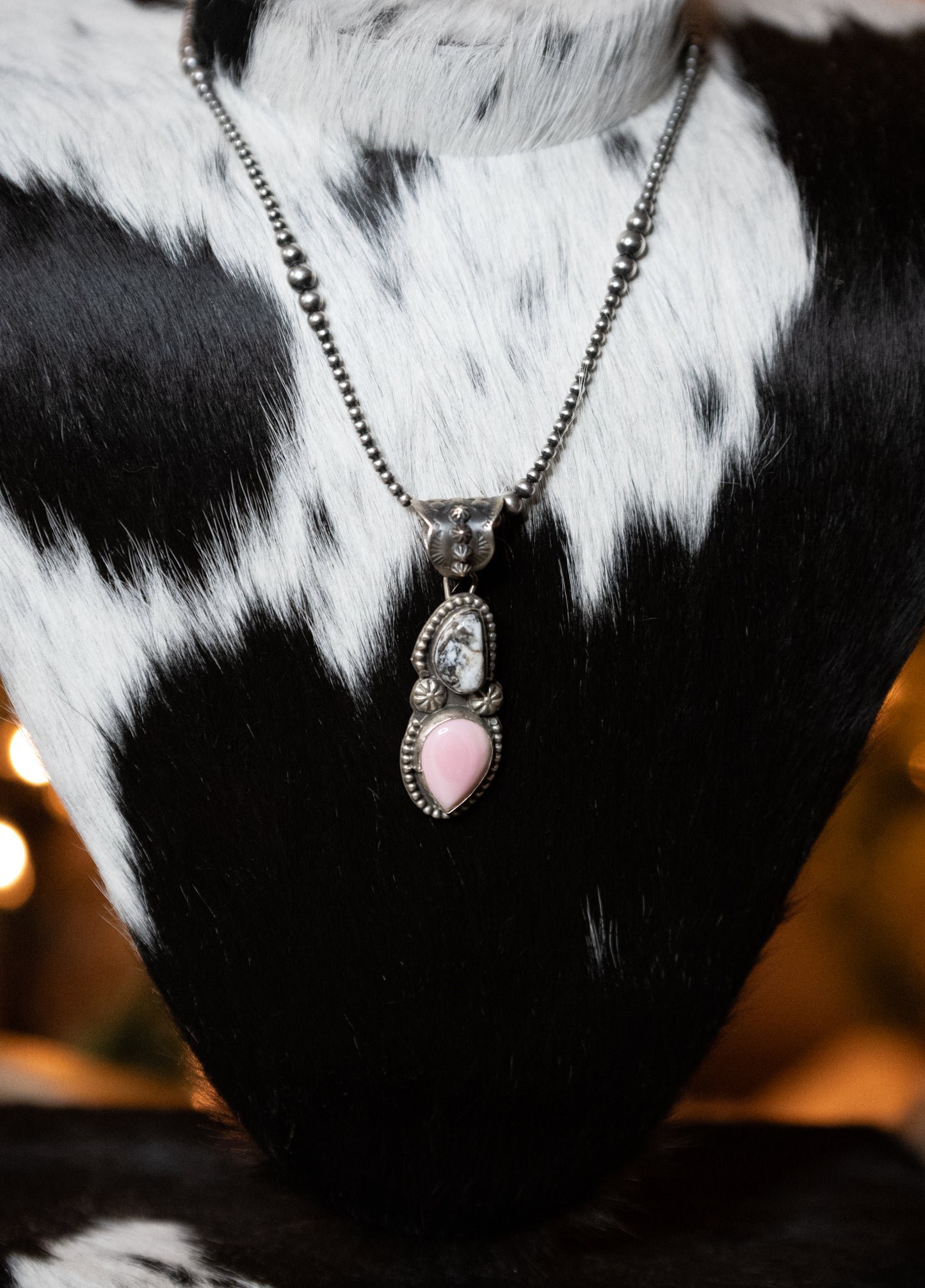 Pink Conch & White Buffalo Pendant